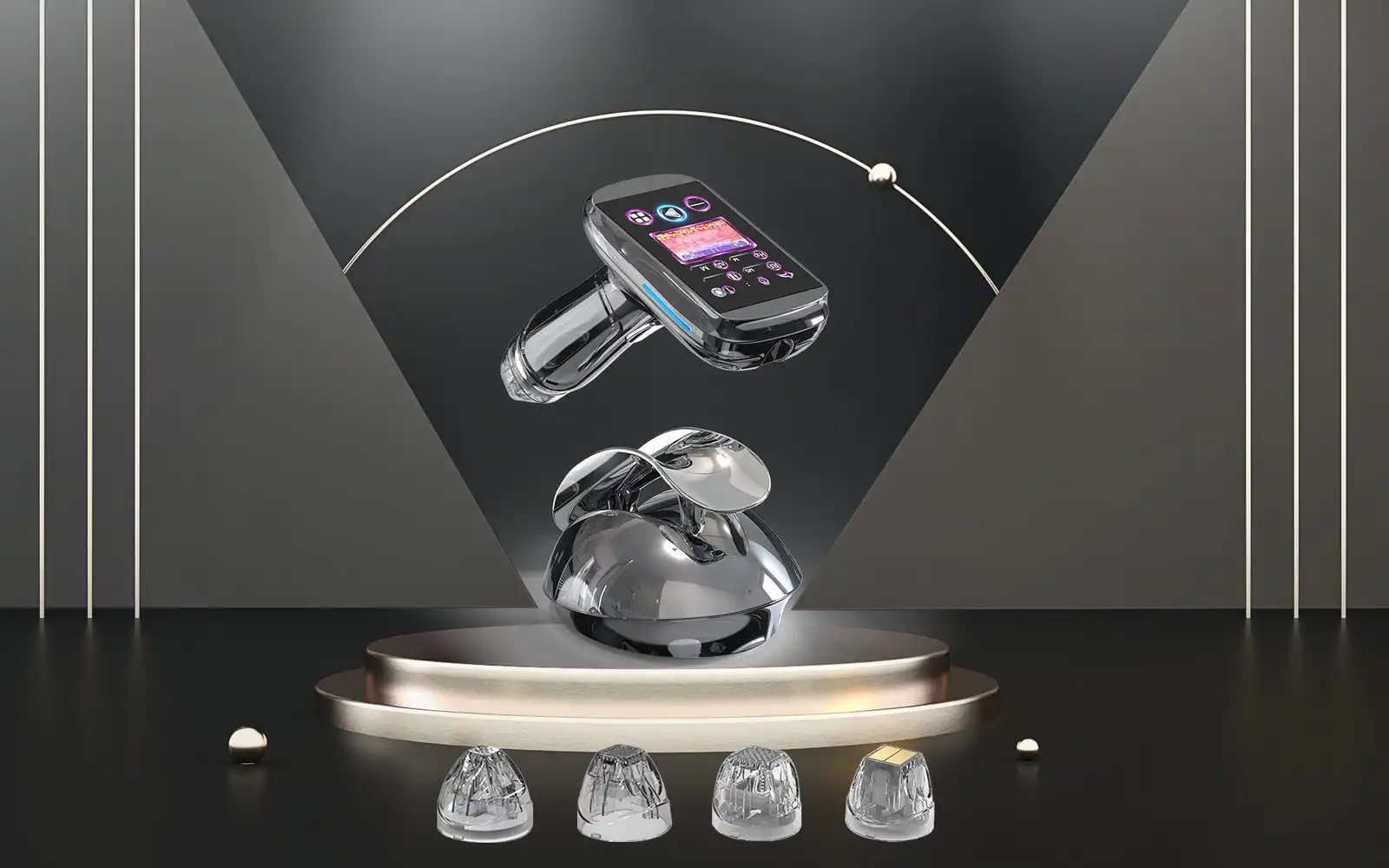 Body contouring machine handpiece with treatment tips