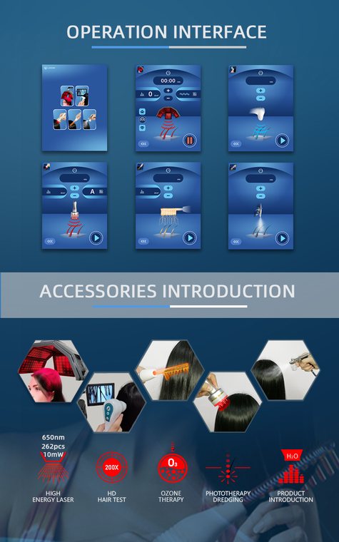 650nm 262-diode laser lampshade and 200X hair analysis camera of the hair growth machine