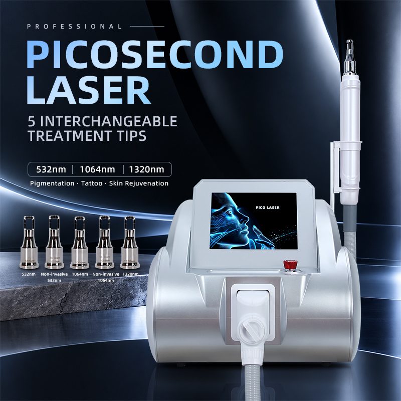 picosecond laser tattoo removal machine with 5 interchangeable treatment tips 532nm 1064nm 1320nm